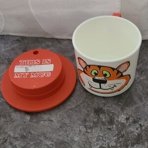 Vintage 3" Coffee travel Mug Whirley Industries Orange Tiger